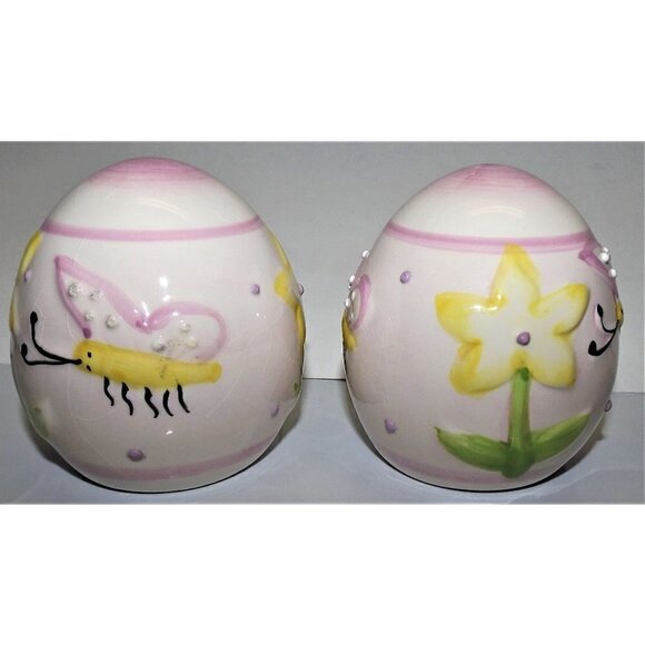 Flower and Butterfly ceramic set of 2 eggs, Easter, Spring, Decor - Picture 4 of 7